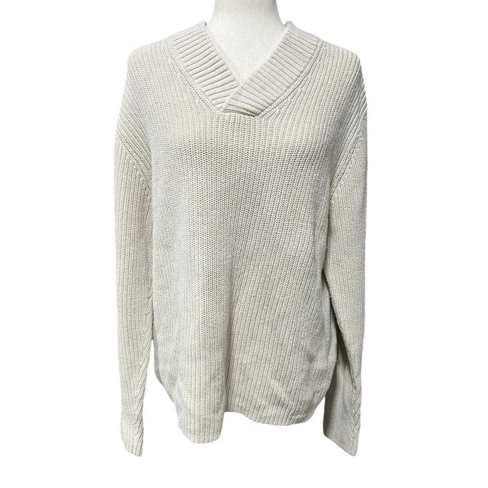 Cabela’s Off White V Neck Cotton Knit Sweater. Size: Medium Fisherman Neutral